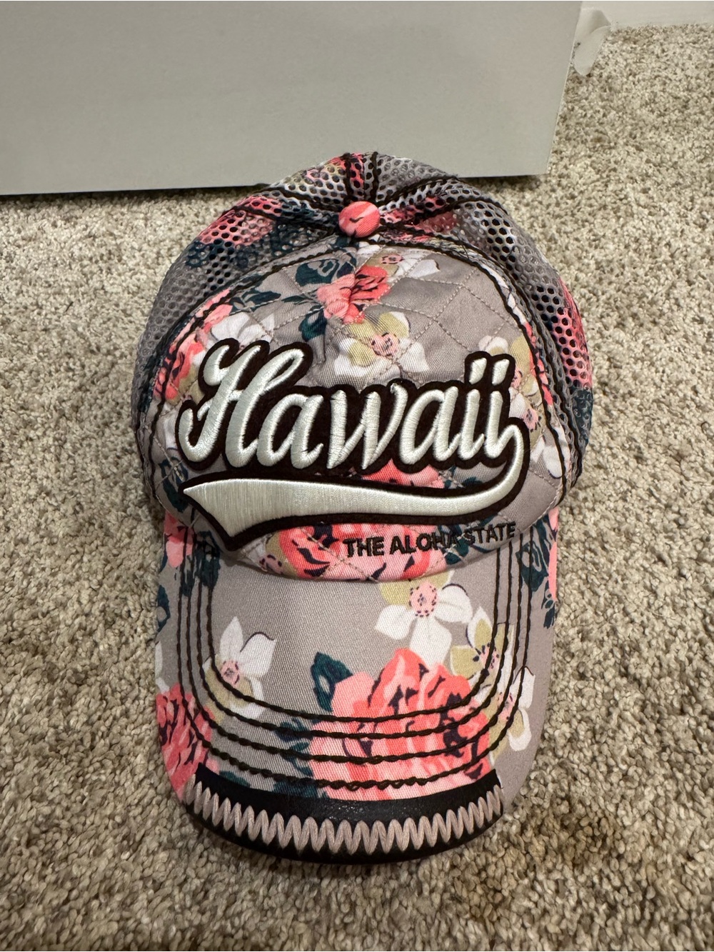Robin Ruth Floral Hawaii Mesh Back Cap in Pink and Gray